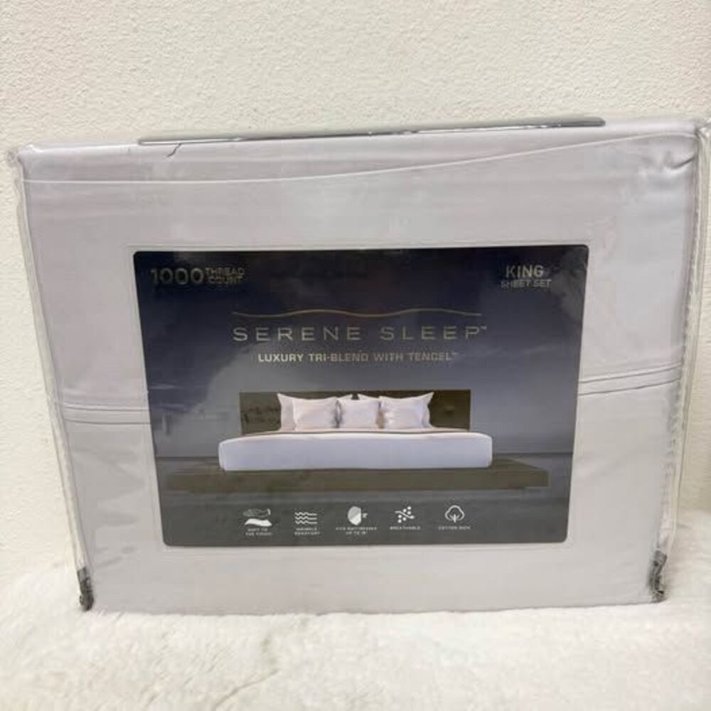 1000 Thread Count King Sheet Set Serene Sleep Light Grey NEW